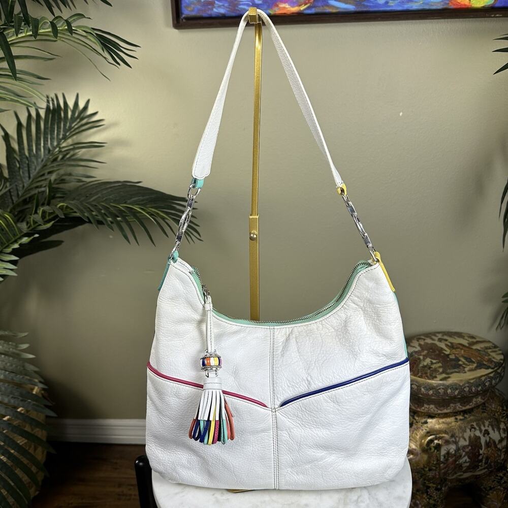 Brighton Lumina Hobo bag White with piping butter Soft Leather Perfect Ornate